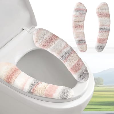 Zachte en Warme Pluche Toiletbril Cover - Wasbaar, Herbruikbaar Kussen met TPR Lijm en Parallelle Strepen voor Comfort en Isolatie (Roze)