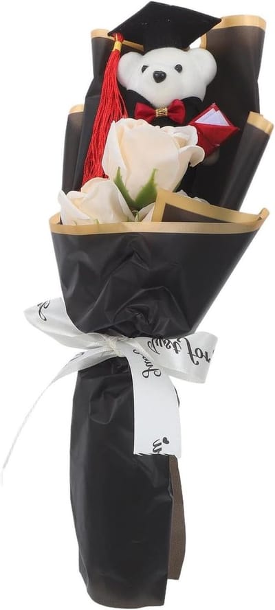 Afstudeerbeer Boeket - Kunstbloemen Beer - Feestelijke Decoratie - Duurzaam Aandenken - 37 cm Hoog - Zwart