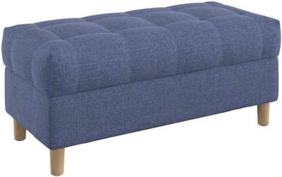 Opbergbank - Voetenbankje Poef - Zitruimte Creëren - Knooptufting Design - 100 cm Breed - Naturel Blauw