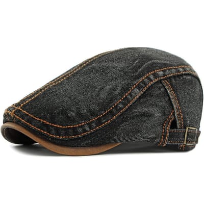 Béret en Jean Lavé Casquette à Visière Britannique Vintage Casquette Avant Décontractée Rétro Unisexe Pour Hommes Femmes Mode de Rue Quotidienne Accessoire de Tête assorti black