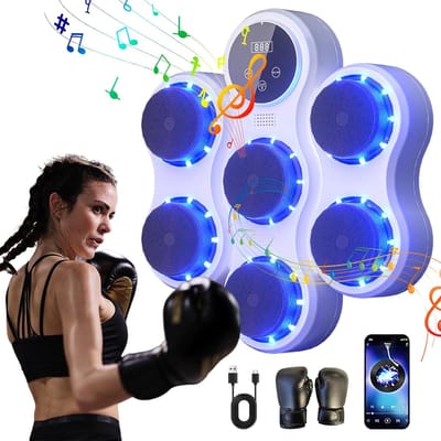 Boxing Machine - Boksmachine - Muzikale Boxmachine - Professioneel Muurmontage Elektronische Bluetooth Boxtrainer, 9 Snelheden en Modes, LED-display, met Handschoenen, Geschikt voor Gym en Huis