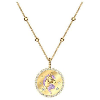 Swarovski Eenhoorn Schijf Ketting Medium Dames ketting Goud Paars 5566747 Box (Random Color) beige
