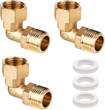3-delige messing schroefverbinding 1/2 inch, 90 graden hoekverbinding, geschikt voor drinkwater en centrale verwarmingssystemen, met afdichting en duurzame kwaliteit