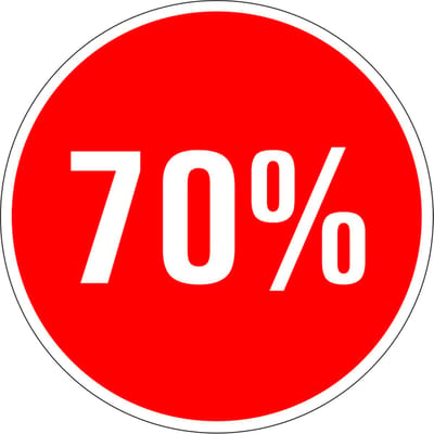 Korting sticker 70% op vel 30 mm - 18 per vel