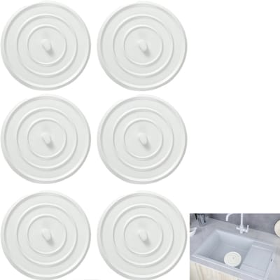 6-delige set - Afvoerstop - Universele gootsteenstop - Badkuipstop - Siliconen afvoerdeksel - Afvoermat - Lekvrij en geurvrij - 11 x 11 cm - Wit - Geschikt voor gootstenen, wastafels en badkuipen