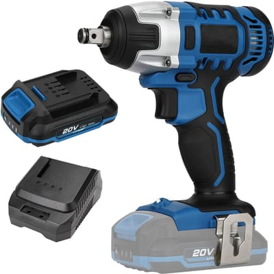 Draadloze slagmoersleutel, 1/2 inch elektrische slagmoersleutel met maximaal koppel 260 ft-lbs (220Nm), Stroom EU Plug blauw