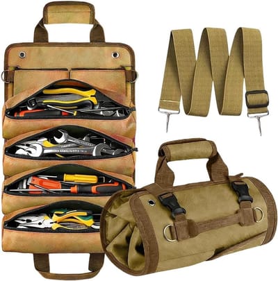 Praktische Roll Up Gereedschapszak voor Mannen, Perfect als Cadeau, Canvas Gereedschapstas en Handgereedschap Organizer (Bruin)