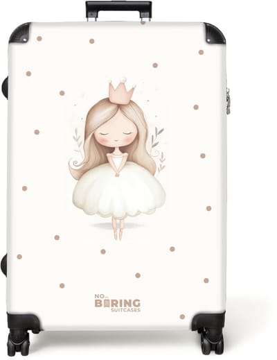NoBoringSuitcases.com® - Koffer groot - Reiskoffer lichtgewicht - Ballerina prinses tussen beige stippen - Rolkoffer met 4 wielen - Grote trolley XL - 98 liter bagage