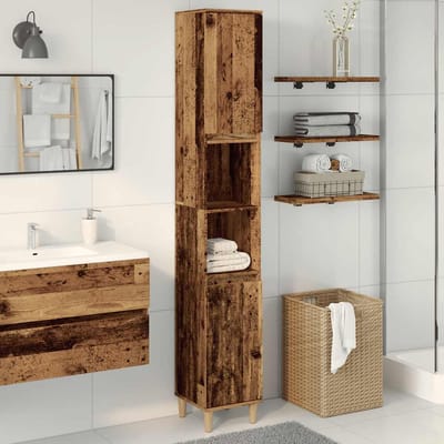 vidaXL - Badkamerkast - 30x30x190 - cm - bewerkt - hout - oud - houtkleurig
