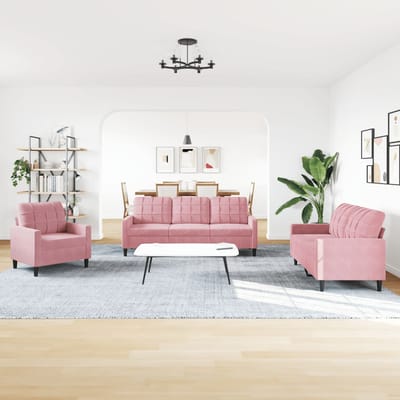 vidaXL - 3-delige - Loungeset - met - kussens - en - bolsters - fluweel - roze