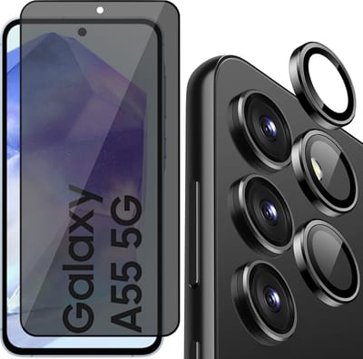 Privacy Screenprotector & Camera Protector geschikt voor Samsung Galaxy A55 - Volledig Dekkend Glas