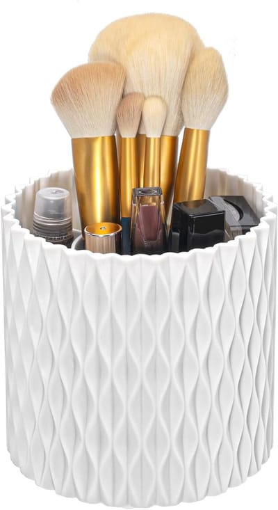 longziming -Draaibare Opbergmand 360° – Cosmetica Organizer voor Badkamer en Slaapkamer – Multifunctionele Opbergdoos voor Make-up, Toiletartikelen en Accessoires – Wit