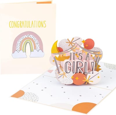 3D Pop-Up Wenskaart 'Gefeliciteerd Meisje' - Baby Shower & Nieuw Leven