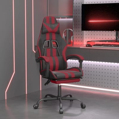 vidaXL - Gamestoel - draaibaar - met - voetensteun - kunstleer - zwart - en - wijnrood