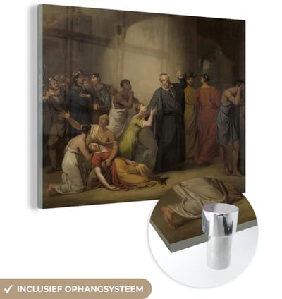 ® Glasschilderij 160x120 cm - Schilderij acrylglas - De zelfopoffering van predikant Hambroeck op Formosa - Schilderij van Jan Willem Pieneman - Foto op glas - Muurdecoratie woonkamer - Wanddecoratie slaapkamer - Schilderijen