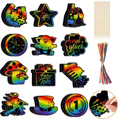 Dailygoods- Krasafbeeldingen 36 Stuks - Hoefijzer - Varkensklaver - Decoratie - Geluksbrenger - Cadeau - Kraspapier