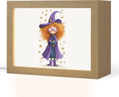 Nachtlampje 20x15 cm - Kinder lampje - Toverheks - Sterren - Paars - Tafellamp kinderkamer - Slaapkamer lamp - Bedlamp kinderen - Kinderlampje stopcontact - Wandlamp babykamer - Nachtlampjes