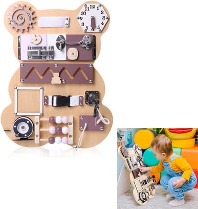 Houten speelbord voor baby's - Montessori-leerspeelgoed voor peuters - Sensorisch activiteitenbord - Educatief reisspeelgoed voor jongens en meisjes
