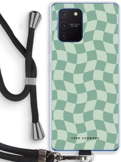 Case Company® - Hoesje met koord geschikt voor Samsung Galaxy Note 10 Lite hoesje met Koord - Grid Groen - Telefoonhoesje met Zwart Koord - Bescherming aan alle Kanten en Over de Schermrand