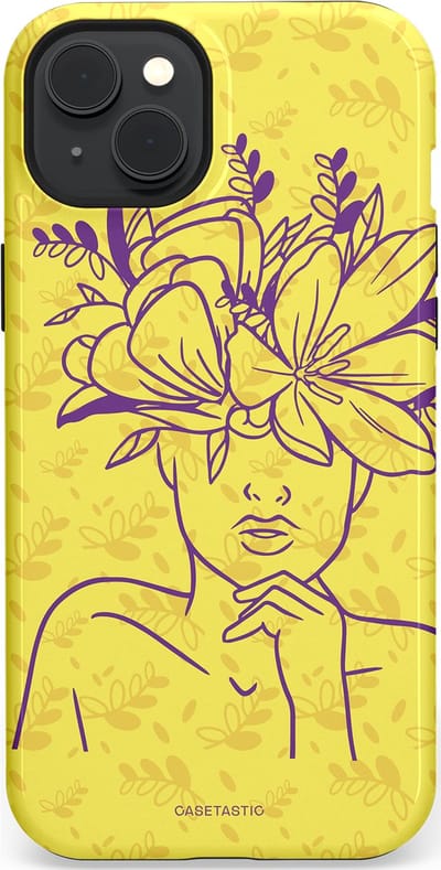 Casetastic hoesje geschikt voor Apple iPhone 15 Plus - MagSafe - Dubbellaagse bescherming - Floral Essence - Fashion Case - Goud Beige