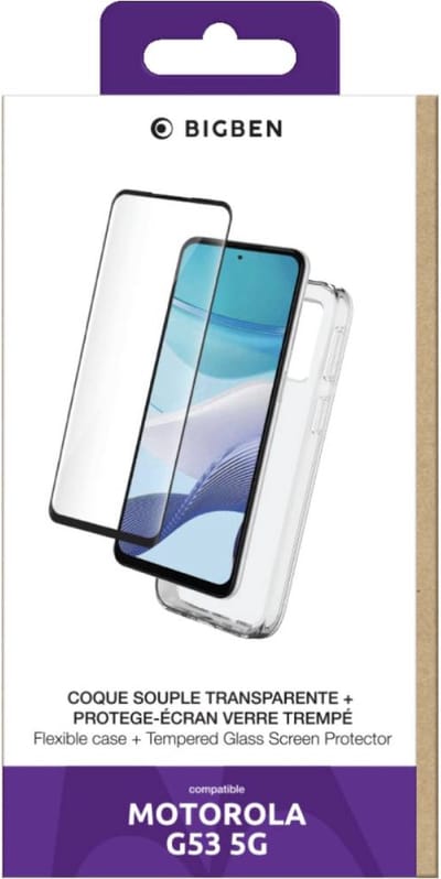 Bigben Connected, Hoesje geschikt voor Motorola G53 5G - Set met Tempered Glass, Transparant