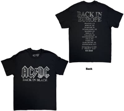 AC/DC - Back In Black EU Tour '25 Heren Tshirt - S - Zwart