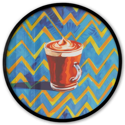 Poster in lijst Rond - Fotolijst 40x40 cm - Posters - Mok - Koffie - Zigzag - Slagroom - Ronde posterlijst zwart - Decoratie - Wanddecoratie woonkamer - Muurdecoratie slaapkamer