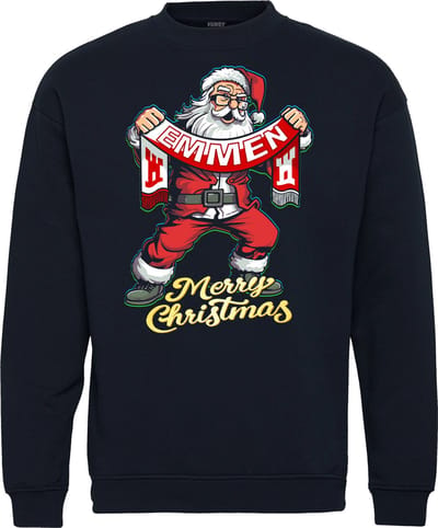 Kersttrui Kerstman Emmen | Foute Kersttrui Dames Heren | Kerstcadeau | Emmen supporter | Navy | maat XS
