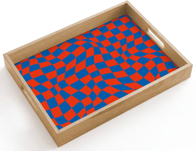 Dienblad hout 40x30 cm - Schootdienblad - Golvende vakjes - Blauw - Rood - Abstract - Borrelplank rechthoek - Plateau dienbladen