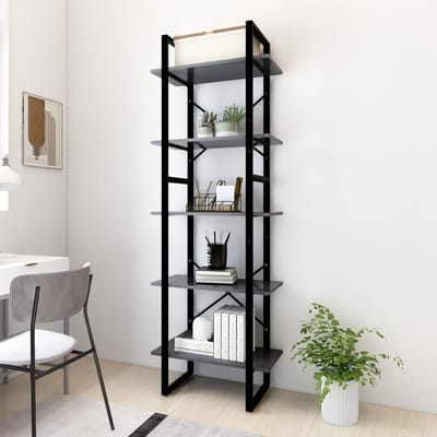 vidaXL - Boekenkast - met - 5 - schappen - 60x30x175 - cm - bewerkt - hout - grijs