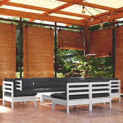 vidaXL - 10-delige - Loungeset - met - kussens - massief - grenenhout - wit