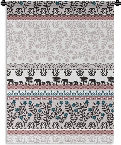 Wandkleed - Wanddoek - Patronen - Safari - Olifant - Afrika - 90x120 cm - Wandtapijt
