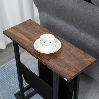 Wishdor Bijzettafel Compact met Oxford Stofzak en Stalen Frame – Donkerbruin/Zwart, Smal Design voor Sofa & Bed