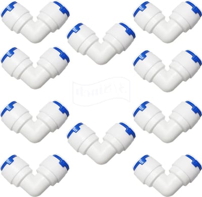 Pack van 10 Waterfilter Aansluitingen met 90° Hoek en 3/8" Push Fit voor Waterleidingen en Koelkasten