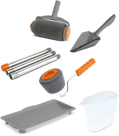 Druppelvrije Verfroller Met Verfreservoir – Schilderroller Set Met Spons – Navulbaar Systeem Zonder Verfbak – Voor Muur En Plafond – Streeploos Resultaat – 6-Delige Schilderset – 150 Mm [11175]