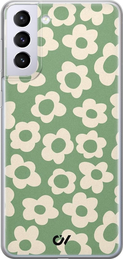 Hoesje geschikt voor Samsung Galaxy S21 Plus hoesje - Retro Cute Flowers - - Groen - - Casevibes