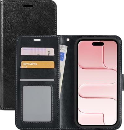 Hoesje - Met Pasjeshouder - Geschikt voor Apple iPhone Air - Luxe Bookcase Portemonee - Flip Case - Kunstleer Book Case - Flipcase - Book Cover - Walletcase - Portemonneehoes - Zwart