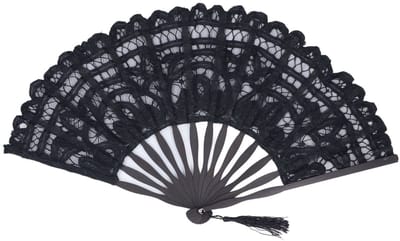 Store_8 - Katoenen Kant Handventilator - Opvouwbaar - Zwart - Bruidshandventilator - Perfect voor bruiloften en dansfeesten - Cadeau voor vrienden ...