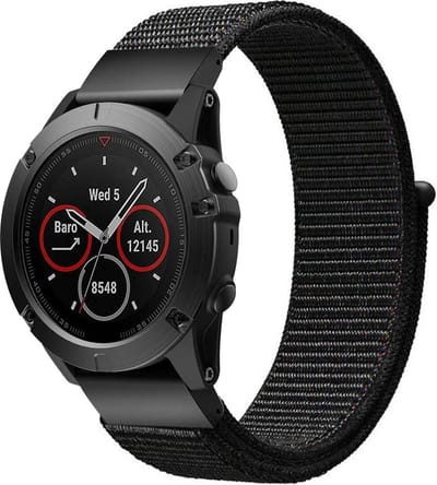 Strap-it Nylon Quickfit smartwatch bandje geschikt voor Garmin Fenix 9 (43mm) / 9 Pro (43mm) 8 - 43mm / Fenix 7s (Pro - Solar - Sapphire Solar) / Fenix 6s (Pro - Sapphire) / Fenix 5s (Plus - Sapphire) / Epix Pro (Gen 2) 42mm - Zwart