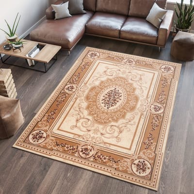 Tapiso Atlas PP Vloerkleed Beige Oriental Woonkamer Tapijt Maat- 70x130