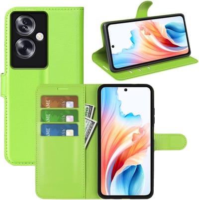 Geschikt voor Oppo A79 5G - Premium Lederen Portemonnee Hoesje - Kaarthouder - Magnetische Gesp - Groen