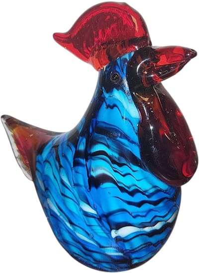 Kip - Glas - Glassculptuur - Blauw/Rood - 12x13x6 cm - Kristalglas