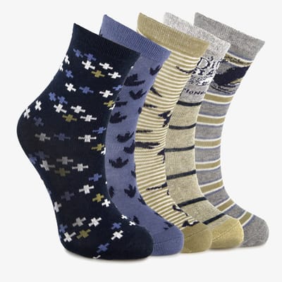 5 paar kinder sokken met print blauw - Maat 23/26