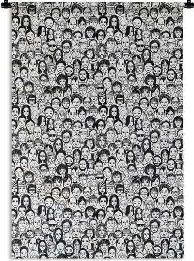 Wandkleed - Wanddoek - Patronen - Gezicht - Zwart Wit - 120x180 cm - Wandtapijt