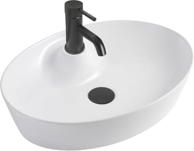 Ovale wasbak 55 cm - keramische opzetwastafel met nano-coating, moderne badkameraccessoire