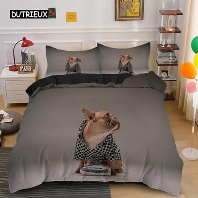Leuke Cartoon Bulldog Patroon Dekbedovertrek Set King Full Size Beddengoed Set Kamerdecoratie Zachte Microvezel Quilt/Troosterhoes 2/3PCS AU Double(180x210cm)