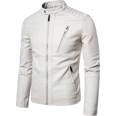 Veste Décontractée en Cuir pour Homme Style Coréen Tendance Slim et Beau Jeune Printemps et Automne Veste de Moto XL blanc