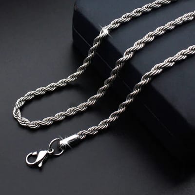 Rope Chain - Gewikkelde Ketting Staal - 3mm - Kettingen Heren Dames - Papa Cadeau Voor Mannen - Vaderdag