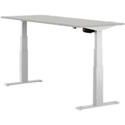 Schäfer Shop Select ERGO-T bureau, elektrisch in hoogte verstelbaar, rechthoekig, T-voet, B 1800 x D 800 x H 640-1300 mm, aluminium lichtgrijs/wit