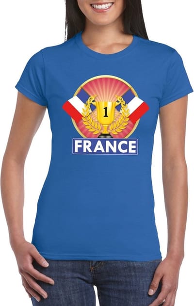 Blauw Frans kampioen t-shirt dames - Frankrijk supporter shirt S